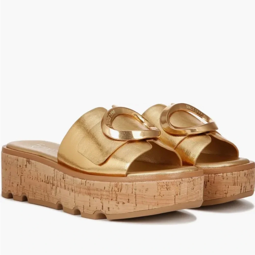 Franco Sarto Gold Metallic Platform Slide Sandals